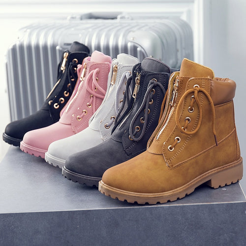 New 2019 Autumn Winter Shoes Women Flat Heel Boots Fashion Women's Boots Brand Woman Ankle Botas Hard Outsole Shoes Woman