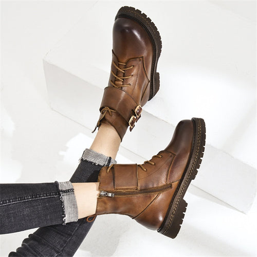 New casual women shoes autumn winter hot leather round head Martin boots classic retro fashion comfortable simple women's boots