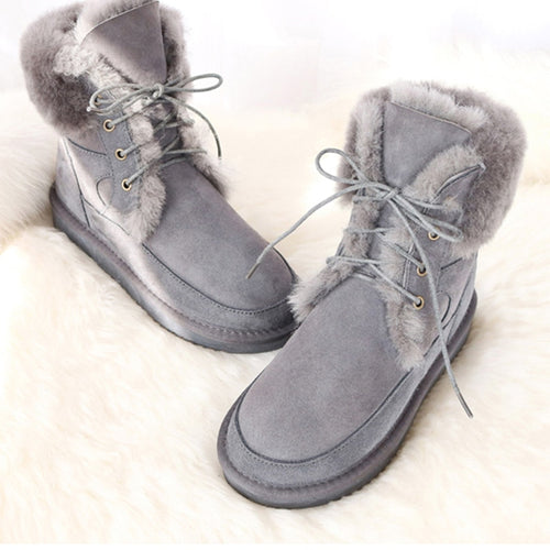 2019 New Australia Genuine Sheepskin Leather Snow Boots Women Wool Boots Suede Sheep Fur Flat Anti-skid Warm Winter Shoes