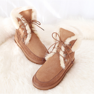 2019 New Australia Genuine Sheepskin Leather Snow Boots Women Wool Boots Suede Sheep Fur Flat Anti-skid Warm Winter Shoes