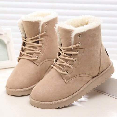 Women Boots Winter Warm Snow Boots Women Botas Mujer Lace Up Fur Ankle Boots Ladies Winter Women Shoes Black