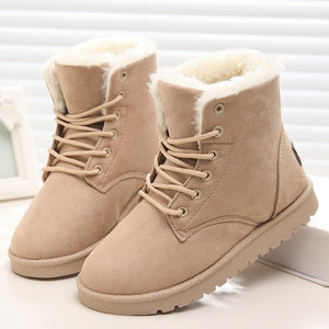 Women Boots Winter Warm Snow Boots Women Botas Mujer Lace Up Fur Ankle Boots Ladies Winter Women Shoes Black