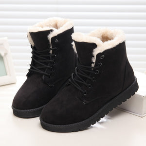 Women Boots Winter Warm Snow Boots Women Botas Mujer Lace Up Fur Ankle Boots Ladies Winter Women Shoes Black