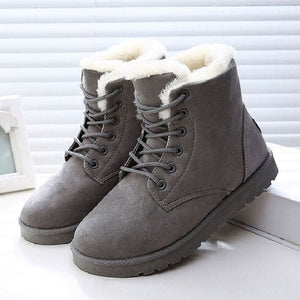 Women Boots Winter Warm Snow Boots Women Botas Mujer Lace Up Fur Ankle Boots Ladies Winter Women Shoes Black