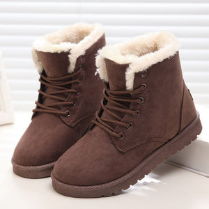 Women Boots Winter Warm Snow Boots Women Botas Mujer Lace Up Fur Ankle Boots Ladies Winter Women Shoes Black